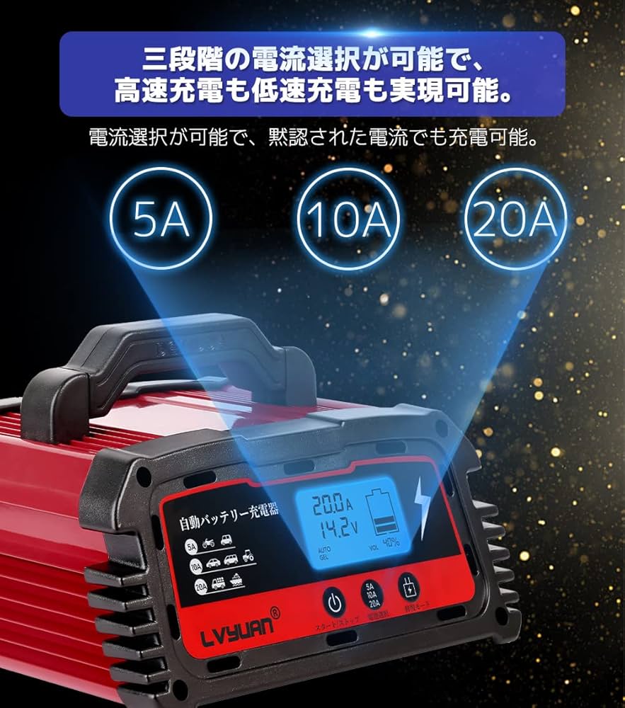 Amazon | LVYUAN【正規品 】自動パルスバッテリー充電器 定格20A